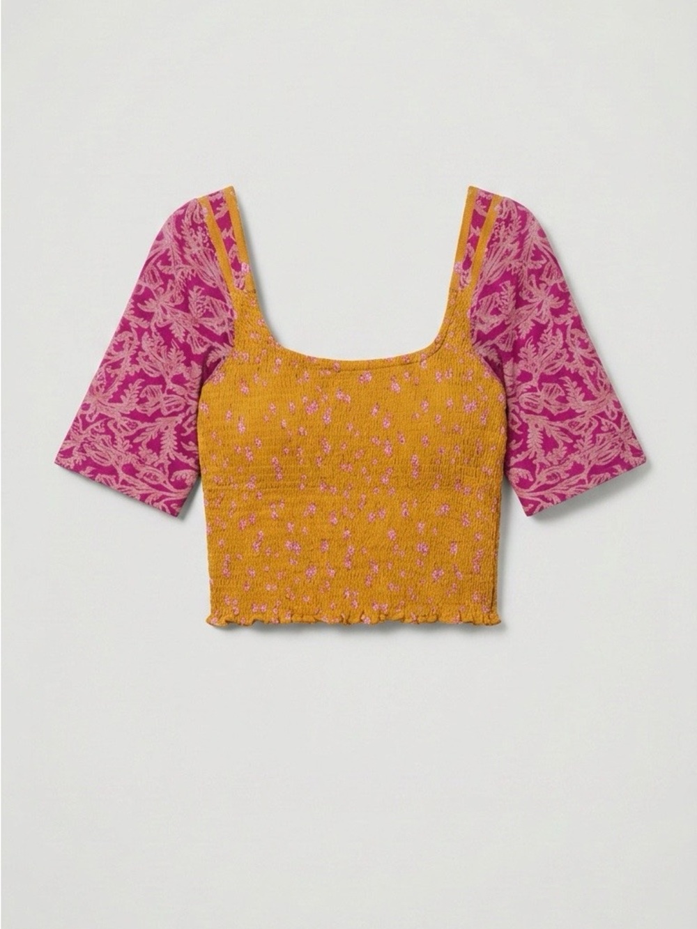 NWT, Free People, Marigold Smocked Crop Top Golden Combo - XS - Picture 3 of 8